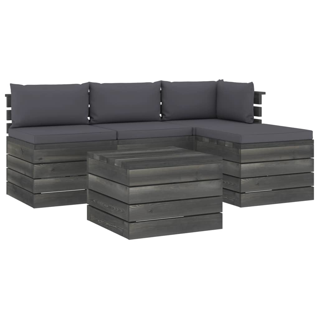 VidaXL 5-delige Loungeset met kussens pallet massief grenenhout