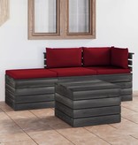 VidaXL 4-delige Loungeset met kussens pallet massief grenenhout