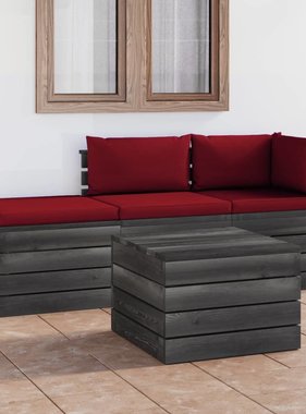 VidaXL 4-delige Loungeset met kussens pallet massief grenenhout