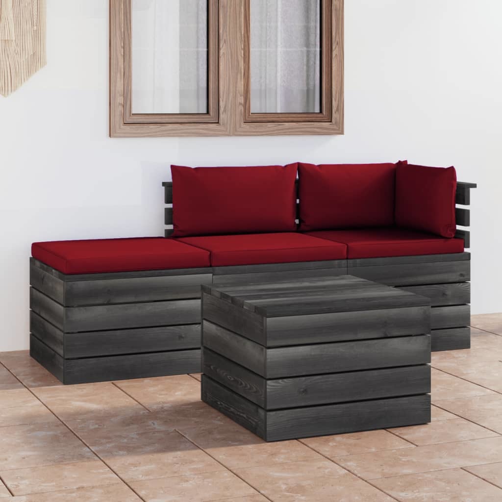 VidaXL 4-delige Loungeset met kussens pallet massief grenenhout