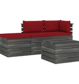 VidaXL 4-delige Loungeset met kussens pallet massief grenenhout