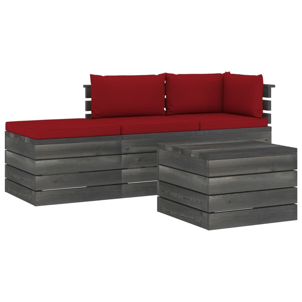 VidaXL 4-delige Loungeset met kussens pallet massief grenenhout