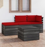 VidaXL 4-delige Loungeset met kussens pallet massief grenenhout
