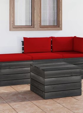 VidaXL 4-delige Loungeset met kussens pallet massief grenenhout