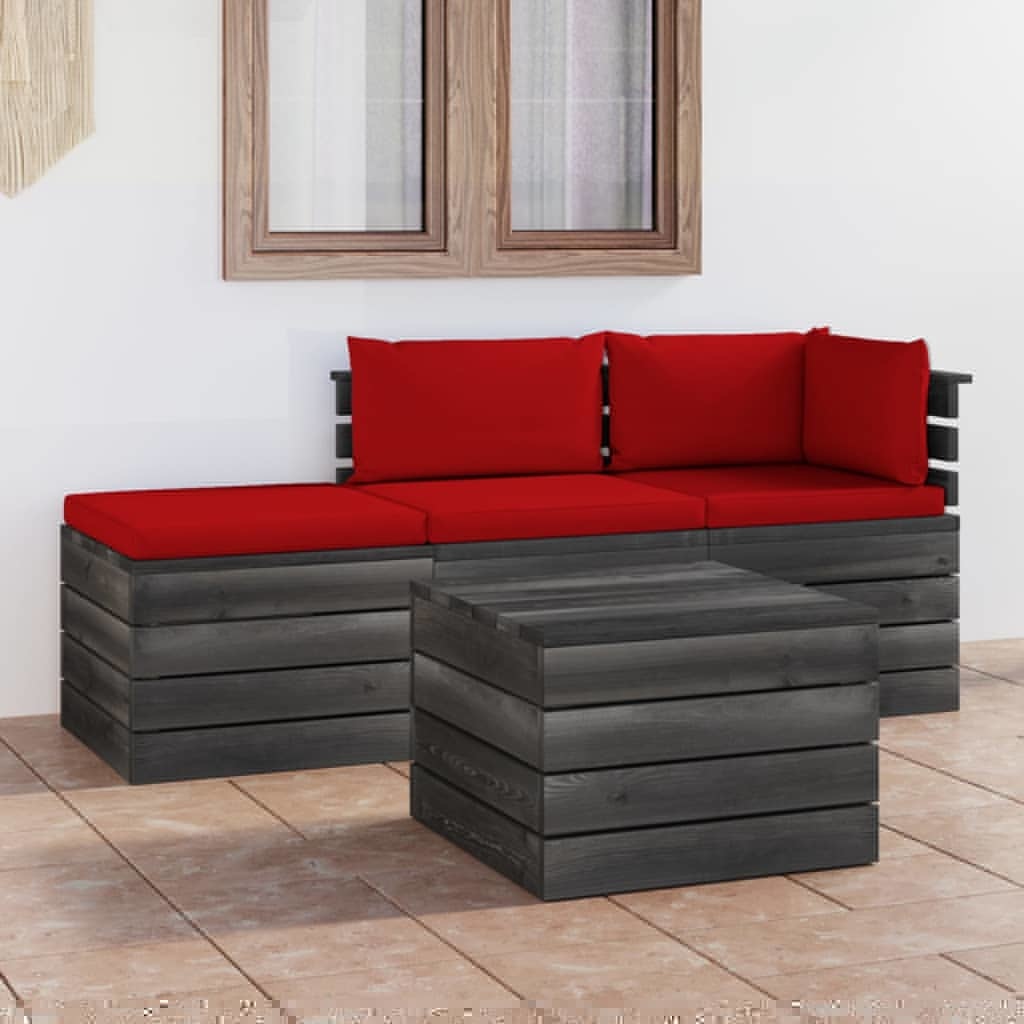 VidaXL 4-delige Loungeset met kussens pallet massief grenenhout