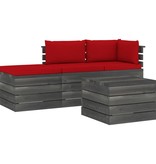 VidaXL 4-delige Loungeset met kussens pallet massief grenenhout