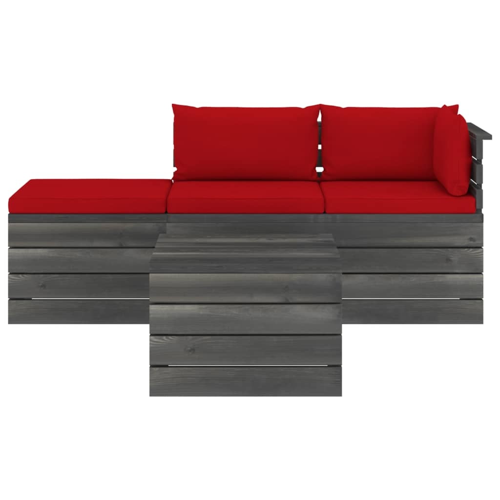 VidaXL 4-delige Loungeset met kussens pallet massief grenenhout