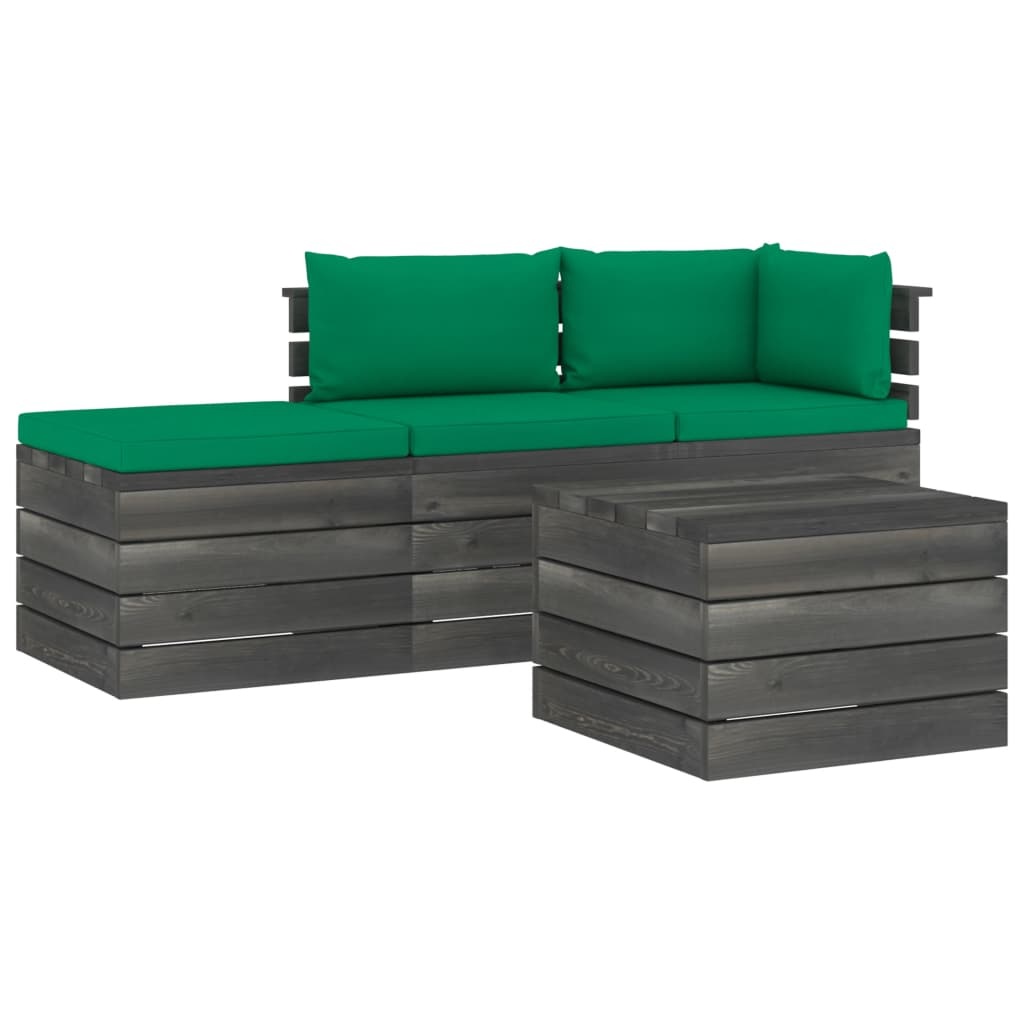 VidaXL 4-delige Loungeset met kussens pallet massief grenenhout