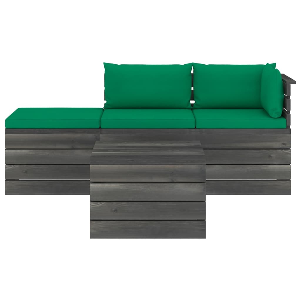 VidaXL 4-delige Loungeset met kussens pallet massief grenenhout
