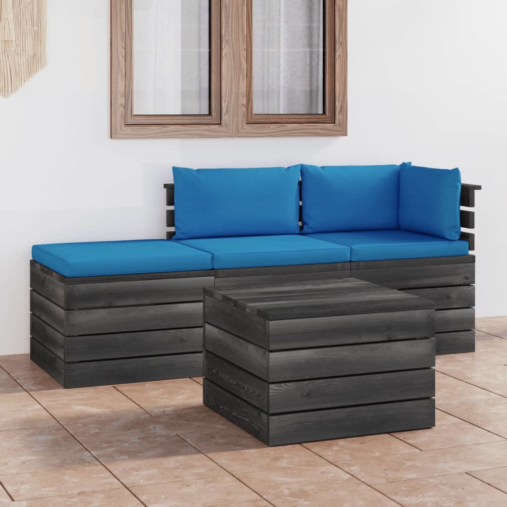 VidaXL 4-delige Loungeset met kussens pallet massief grenenhout