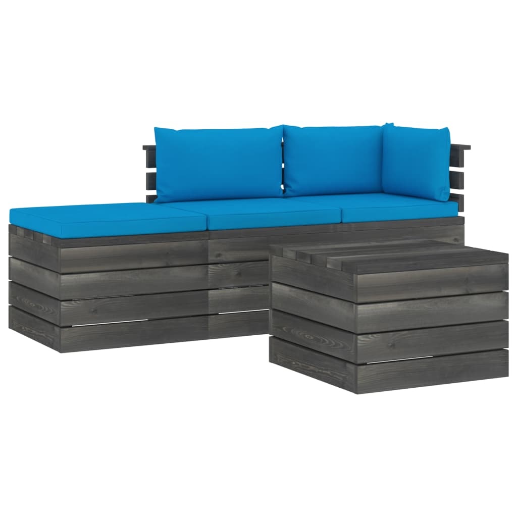 VidaXL 4-delige Loungeset met kussens pallet massief grenenhout