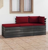 VidaXL 3-delige Loungeset met kussens pallet massief grenenhout