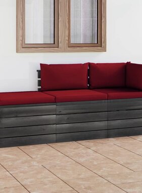 VidaXL 3-delige Loungeset met kussens pallet massief grenenhout