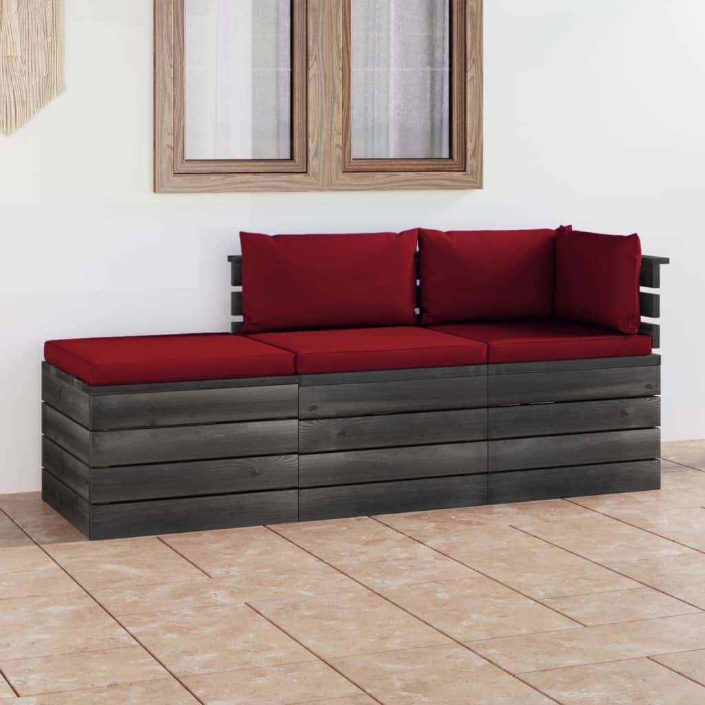 VidaXL 3-delige Loungeset met kussens pallet massief grenenhout
