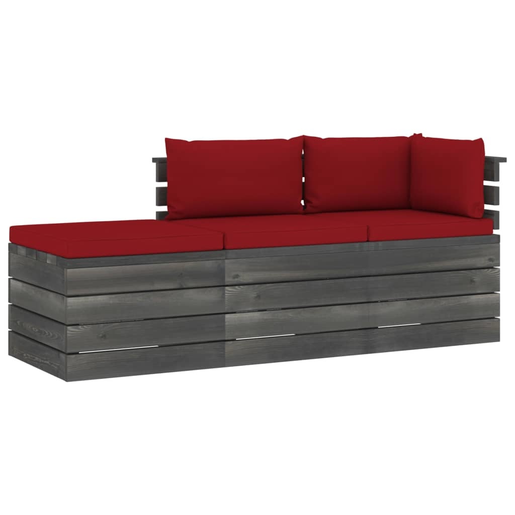 VidaXL 3-delige Loungeset met kussens pallet massief grenenhout