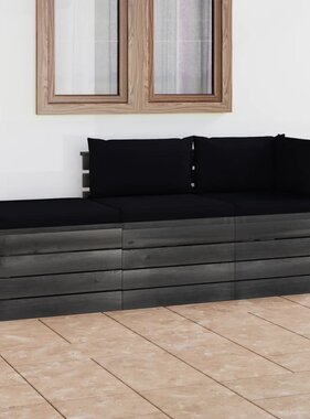 VidaXL 3-delige Loungeset met kussens pallet massief grenenhout
