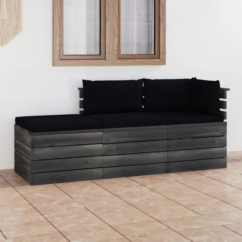 VidaXL 3-delige Loungeset met kussens pallet massief grenenhout