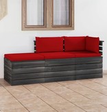 VidaXL 3-delige Loungeset met kussens pallet massief grenenhout