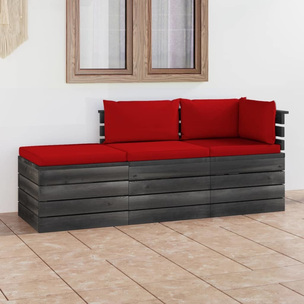 VidaXL 3-delige Loungeset met kussens pallet massief grenenhout