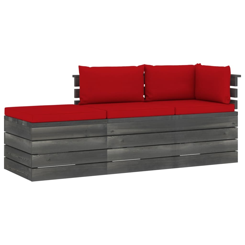 VidaXL 3-delige Loungeset met kussens pallet massief grenenhout