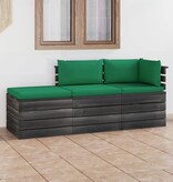 VidaXL 3-delige Loungeset met kussens pallet massief grenenhout