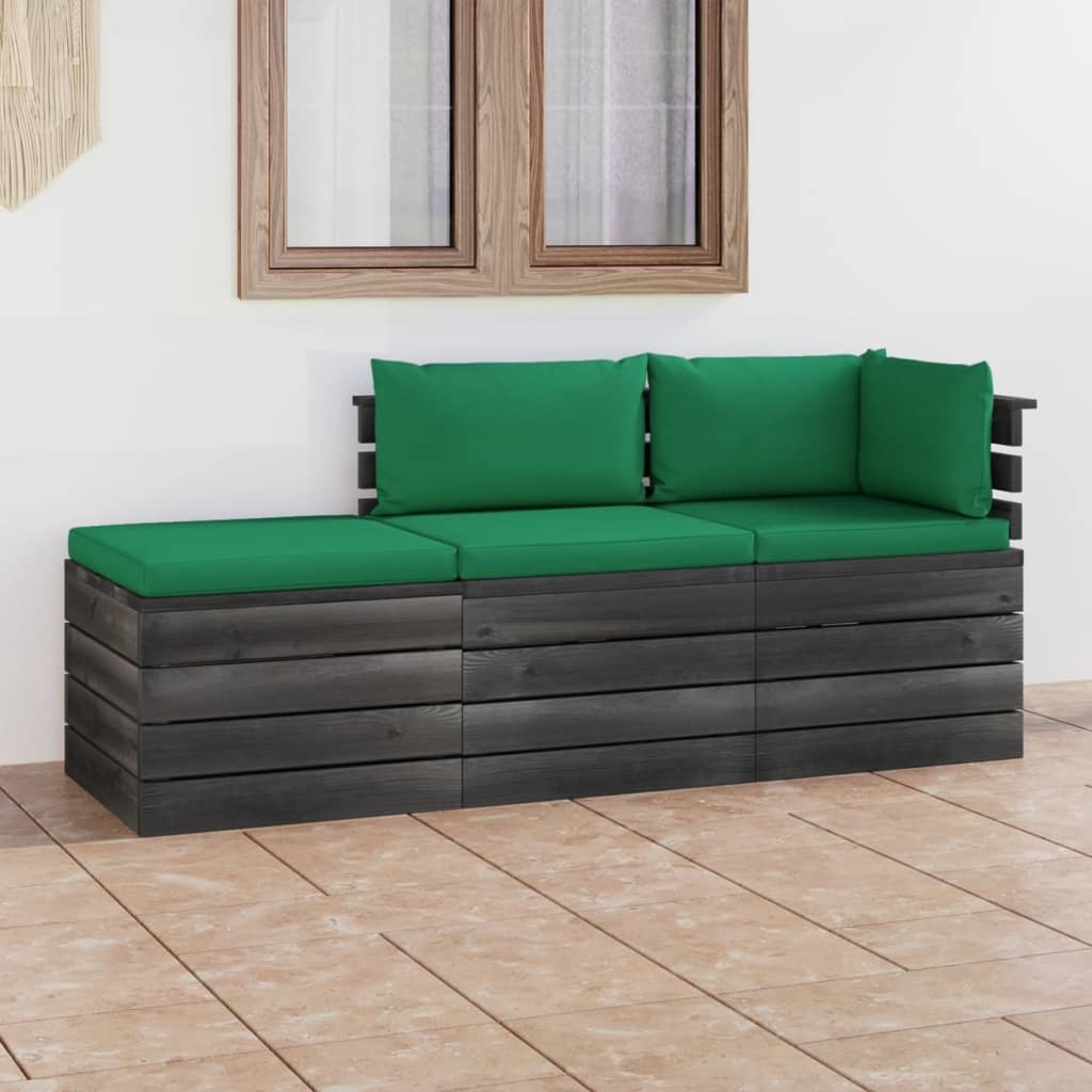 VidaXL 3-delige Loungeset met kussens pallet massief grenenhout