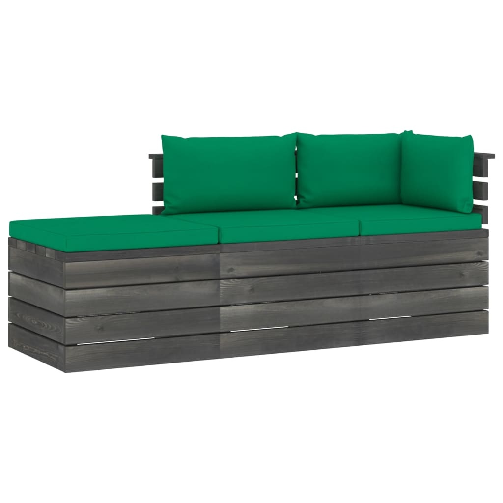 VidaXL 3-delige Loungeset met kussens pallet massief grenenhout