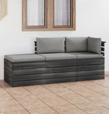 VidaXL 3-delige Loungeset met kussens pallet massief grenenhout