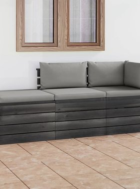 VidaXL 3-delige Loungeset met kussens pallet massief grenenhout