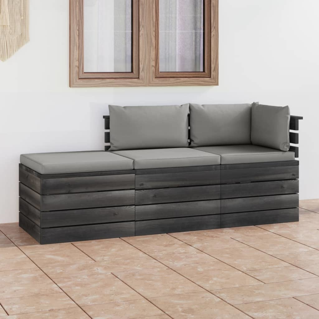 VidaXL 3-delige Loungeset met kussens pallet massief grenenhout
