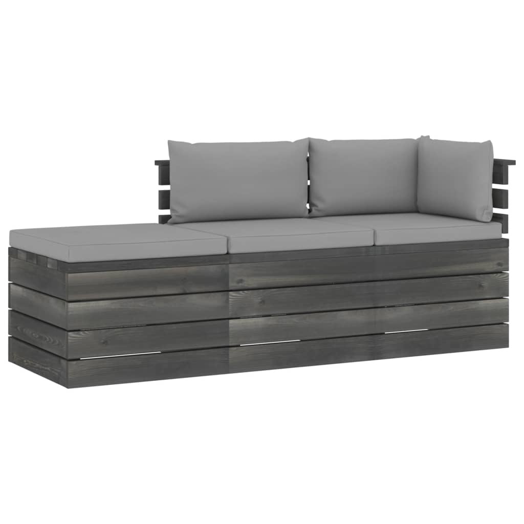 VidaXL 3-delige Loungeset met kussens pallet massief grenenhout