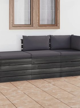 VidaXL 3-delige Loungeset met kussens pallet massief grenenhout