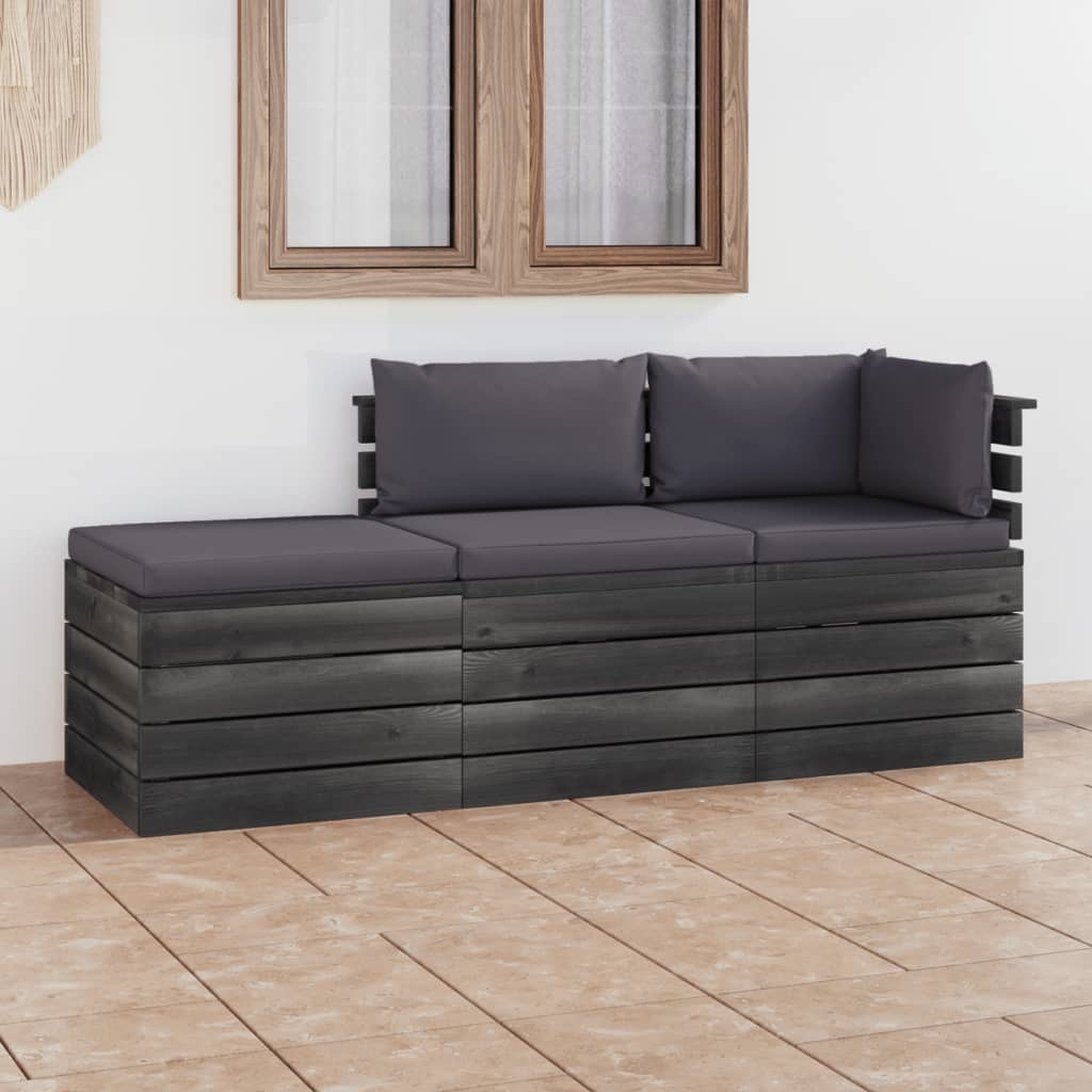 VidaXL 3-delige Loungeset met kussens pallet massief grenenhout