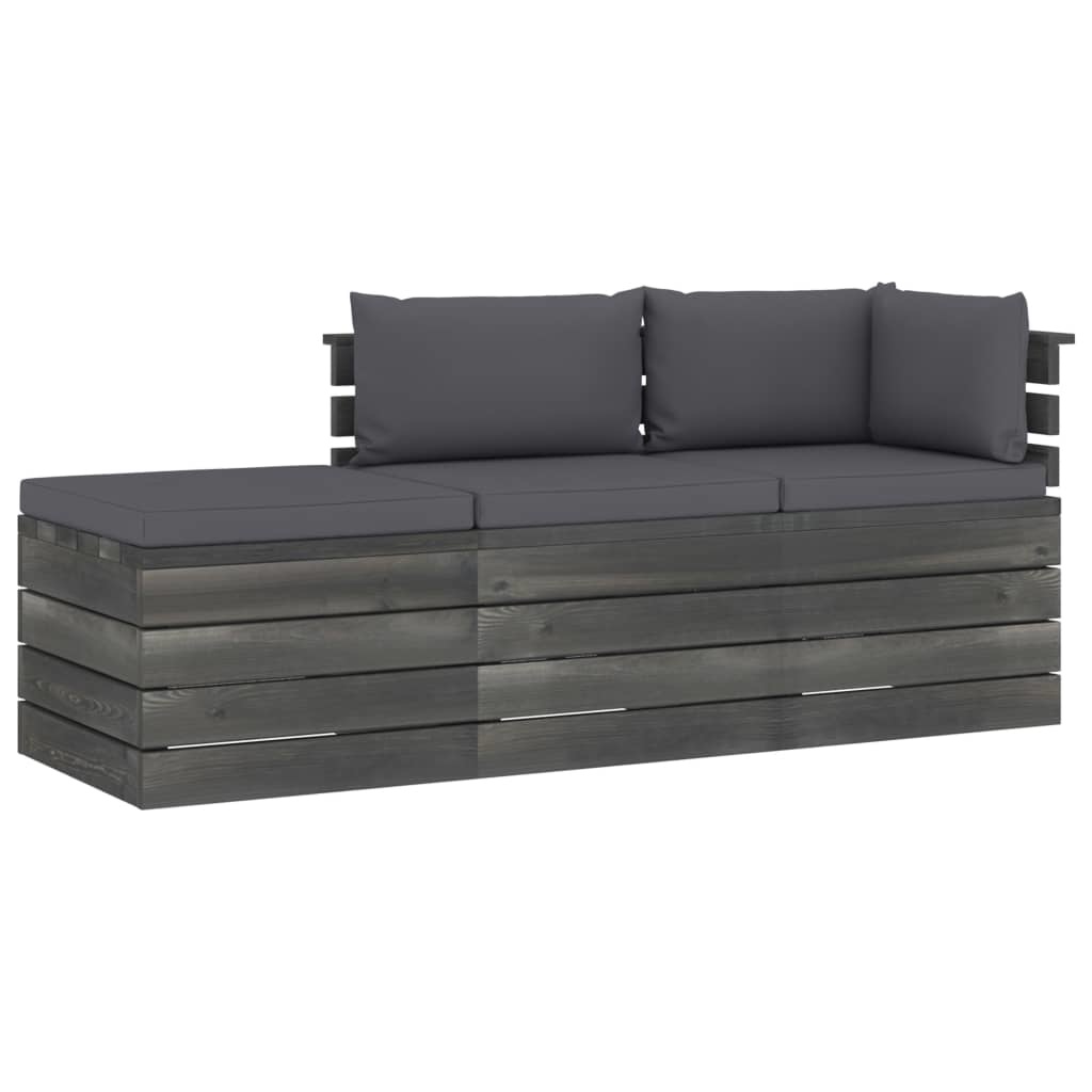 VidaXL 3-delige Loungeset met kussens pallet massief grenenhout