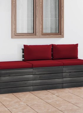 VidaXL 3-delige Loungeset met kussens pallet massief grenenhout