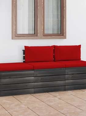 VidaXL 3-delige Loungeset met kussens pallet massief grenenhout
