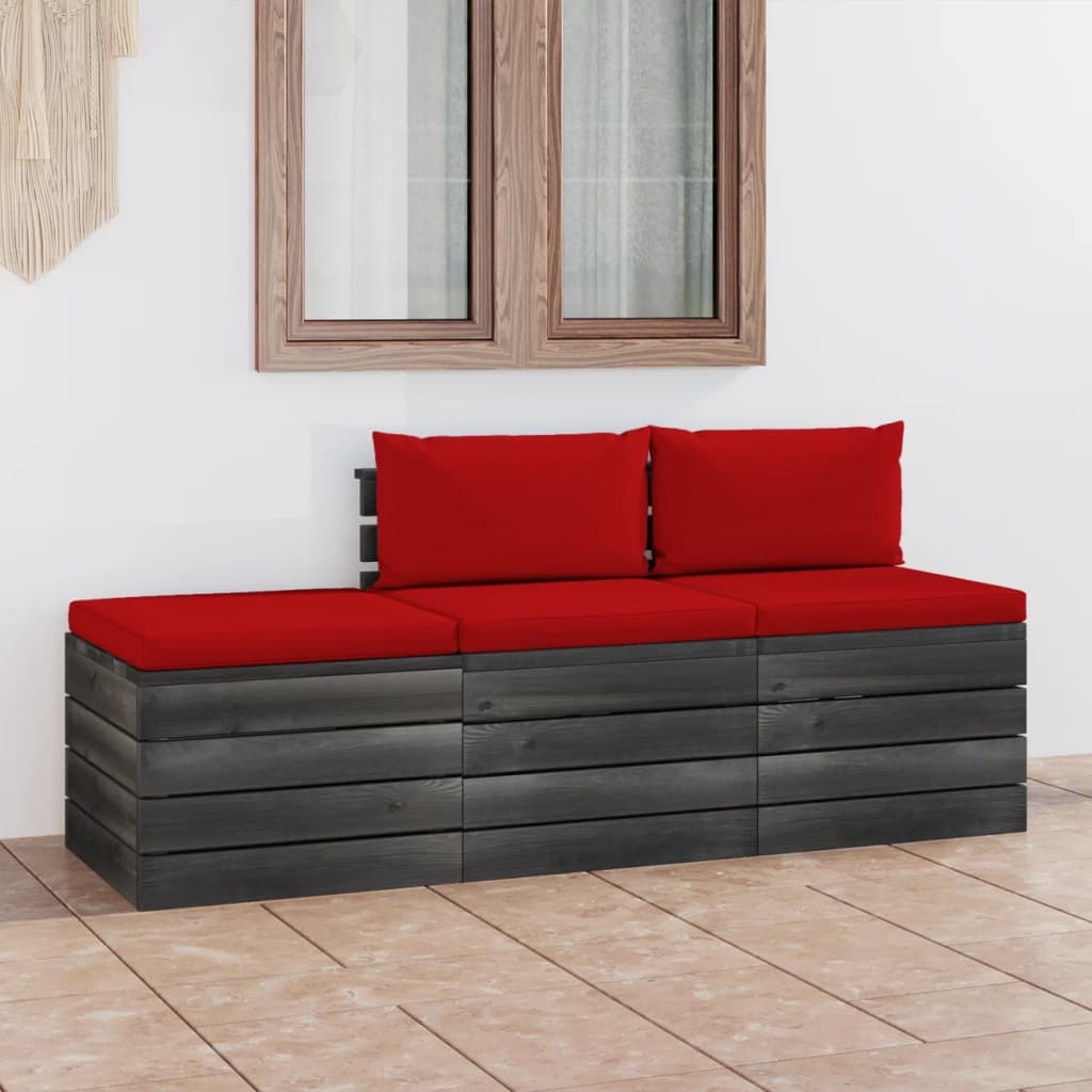 VidaXL 3-delige Loungeset met kussens pallet massief grenenhout