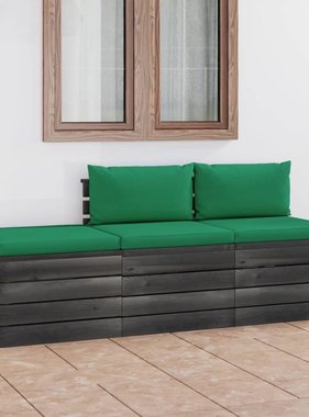 VidaXL 3-delige Loungeset met kussens pallet massief grenenhout