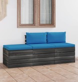 VidaXL 3-delige Loungeset met kussens pallet massief grenenhout