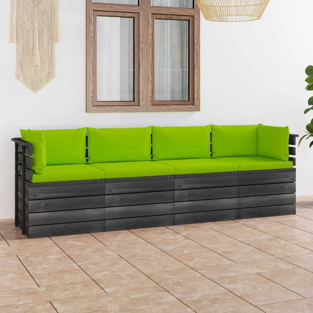 VidaXL Tuinbank 4-zits met kussens pallet massief grenenhout