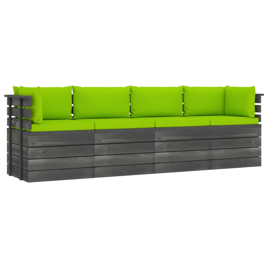 VidaXL Tuinbank 4-zits met kussens pallet massief grenenhout