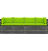 VidaXL Tuinbank 4-zits met kussens pallet massief grenenhout