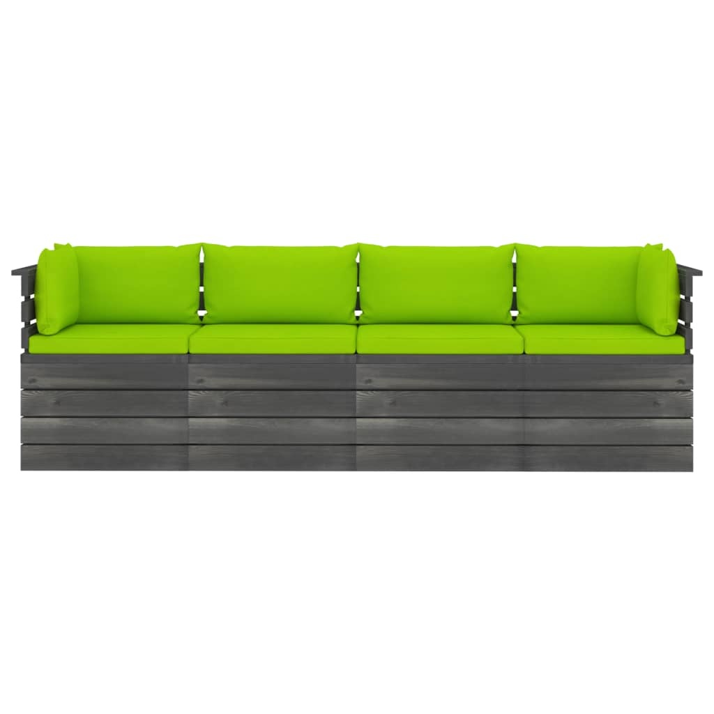 VidaXL Tuinbank 4-zits met kussens pallet massief grenenhout