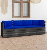 VidaXL Tuinbank 4-zits met kussens pallet massief grenenhout