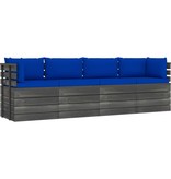 VidaXL Tuinbank 4-zits met kussens pallet massief grenenhout