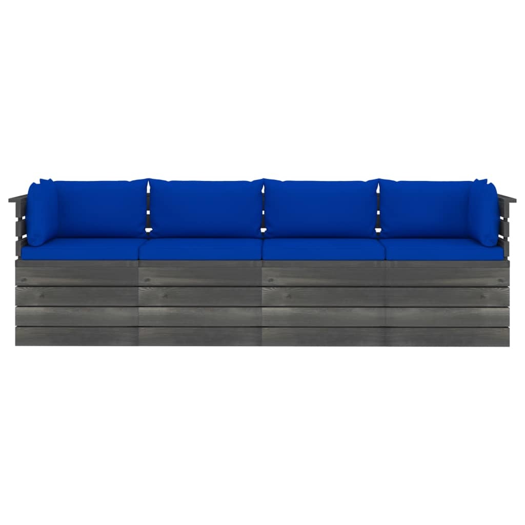 VidaXL Tuinbank 4-zits met kussens pallet massief grenenhout