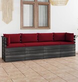 VidaXL Tuinbank 4-zits met kussens pallet massief grenenhout