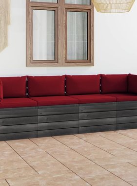 VidaXL Tuinbank 4-zits met kussens pallet massief grenenhout