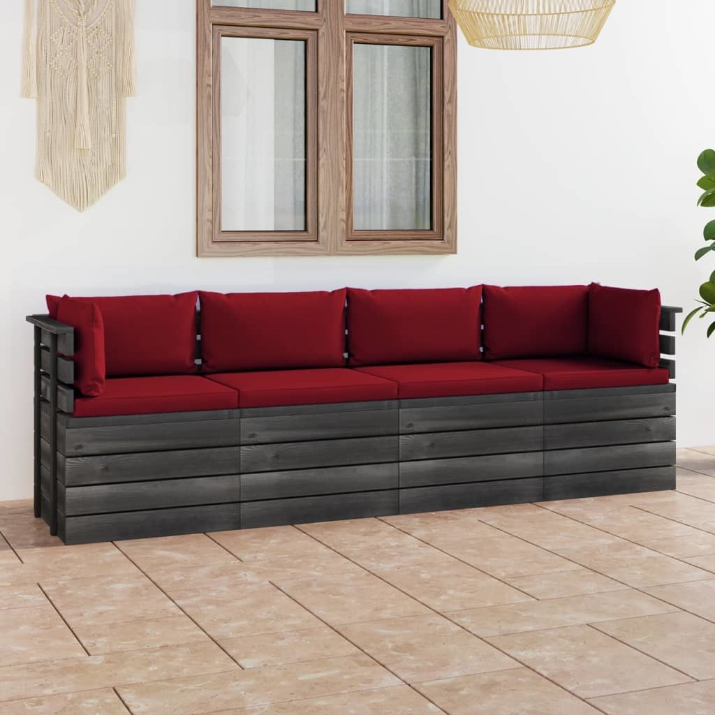 VidaXL Tuinbank 4-zits met kussens pallet massief grenenhout