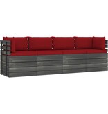 VidaXL Tuinbank 4-zits met kussens pallet massief grenenhout